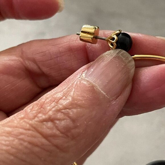 Kate Spade Pearlette Black Ball Charm Pierced Front Drop Hoop Gold Tone Earrings - Picture 6 of 7